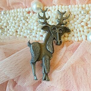 Vintage Whimsical Metzke Pewter Moose Reindeer Brooch Pin Christmas Holiday Deer